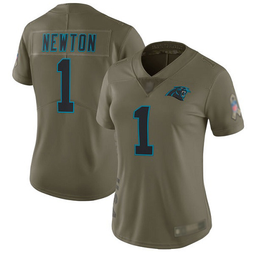 Carolina Panthers Limited Olive Women Cam Newton Jersey NFL Football #1 2017 Salute to Service->women nfl jersey->Women Jersey